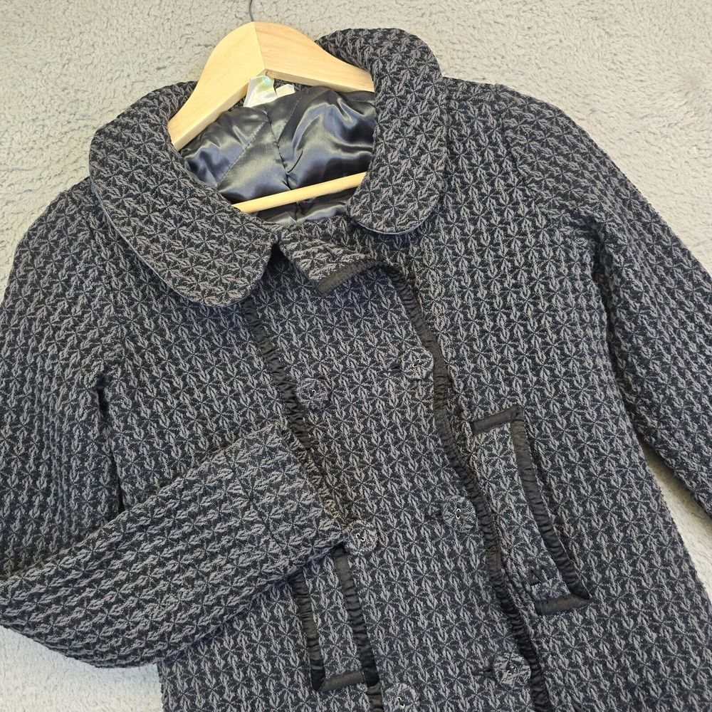 Matix Trench Coat Womens XS Gray Tweed Dark Academia Midi Houndstooth‎ Jacket